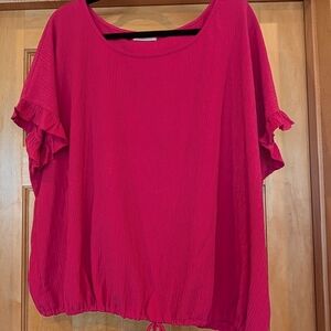 Chic Pink Ruffle Sleeve Blouse